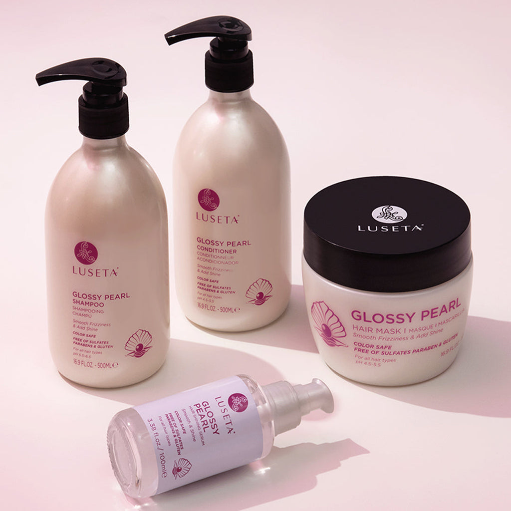 Glossy Pearl Bundle Shampoo & Conditioner Set Luseta Beauty 4pcs Hair Care Bundle 16.9oz 