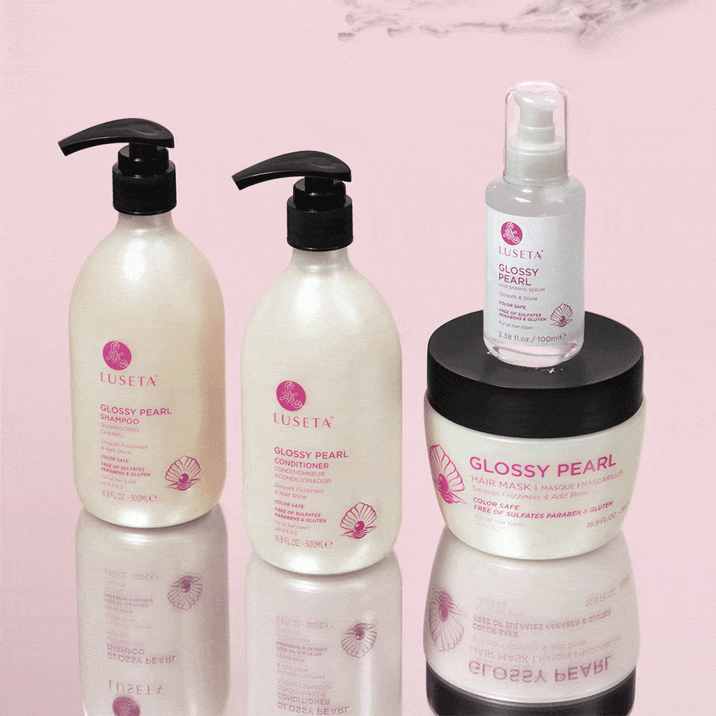 Glossy Pearl Bundle Shampoo & Conditioner Set Luseta Beauty 4pcs Hair Care Bundle 16.9oz 
